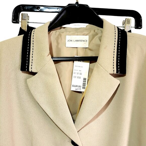 Jon Lawrence Women Beige Blazer Black Skirt Set 22W Lightweight Classic Suit - Picture 2 of 9